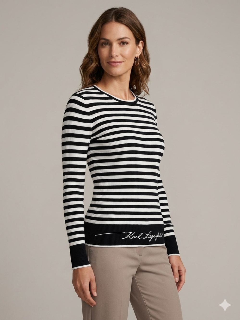 Karl Lagerfeld Paris Striped Ribbed Knit Sweater